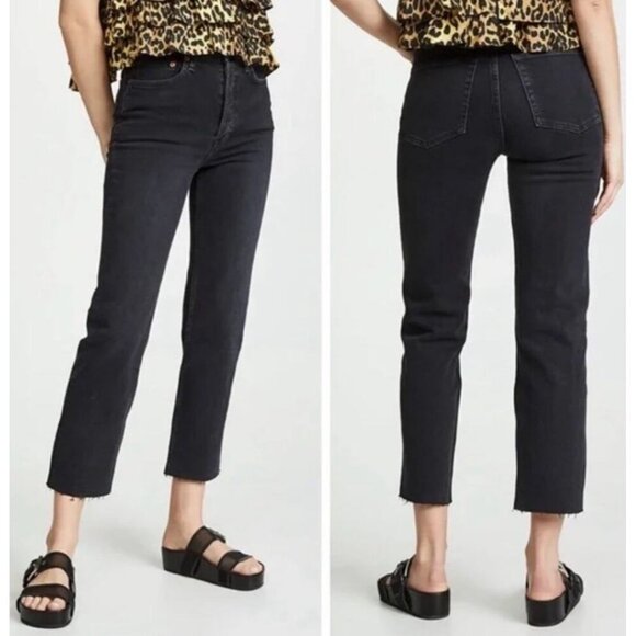 Re/Done Womens High-Rise Straight Leg Black Denim Jeans Size 29 - Picture 2 of 9